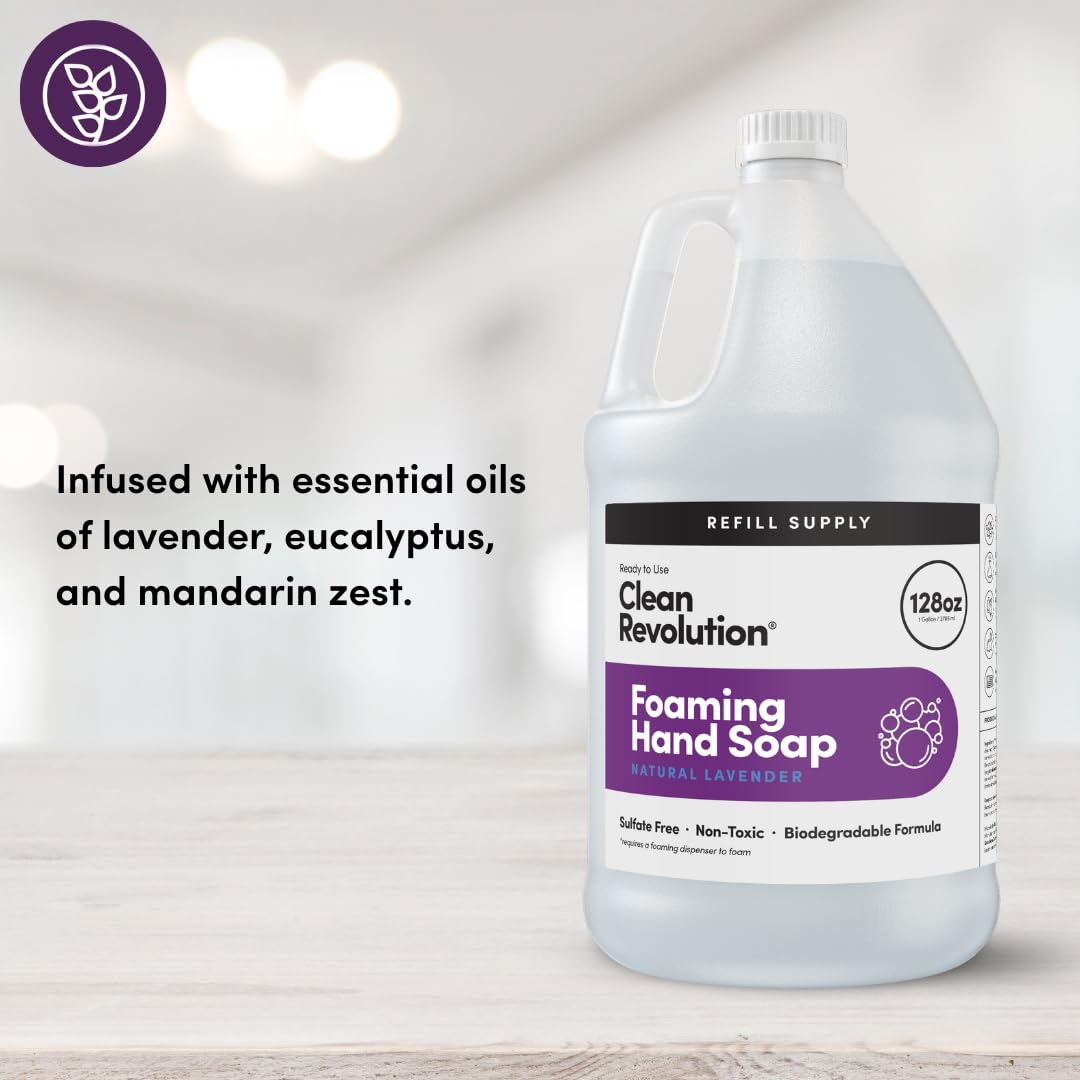 Clean Revolution Foaming Hand Soap Refill Supply Container. Ready to Use Formula. Natural Lavender Fragrance, 128 Fl. Oz