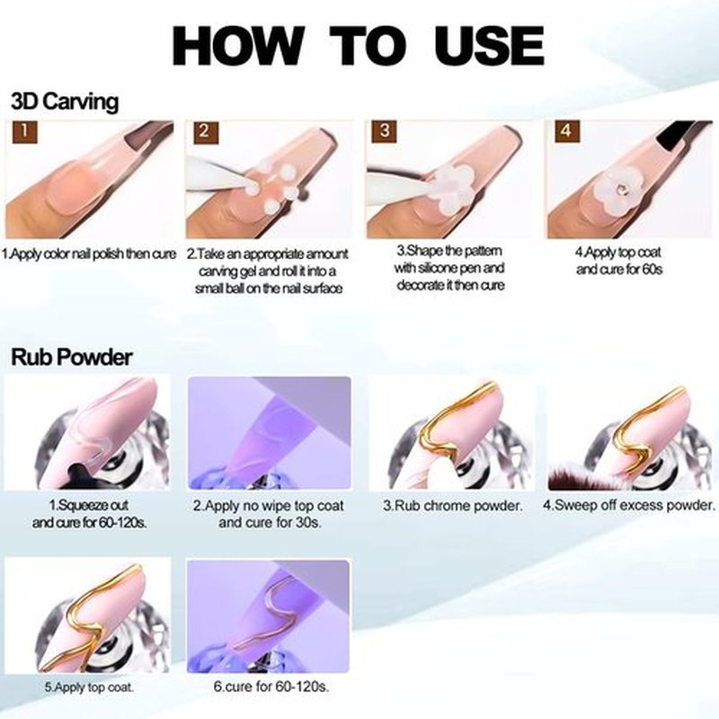 SUTOZMIWE Solid Builder Nail Gel, Clear Sculpting Gel for Nail Art, Non-Sticky 3D Carving Modeling Hard Gels with Gold & Silver Chrome Nail Powder for DIY Salon Manicure at Home