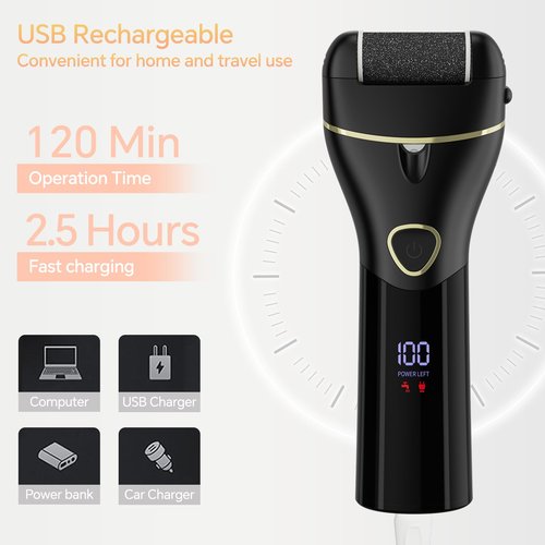 Electric Foot Callus Remover Rechargeable - 12 in 1 Pedicure Kit with 3 Rollers, Portable Foot File Scrubber for Dead Skin Removal, Waterproof & Painless, Home Foot Care Tool (Black)