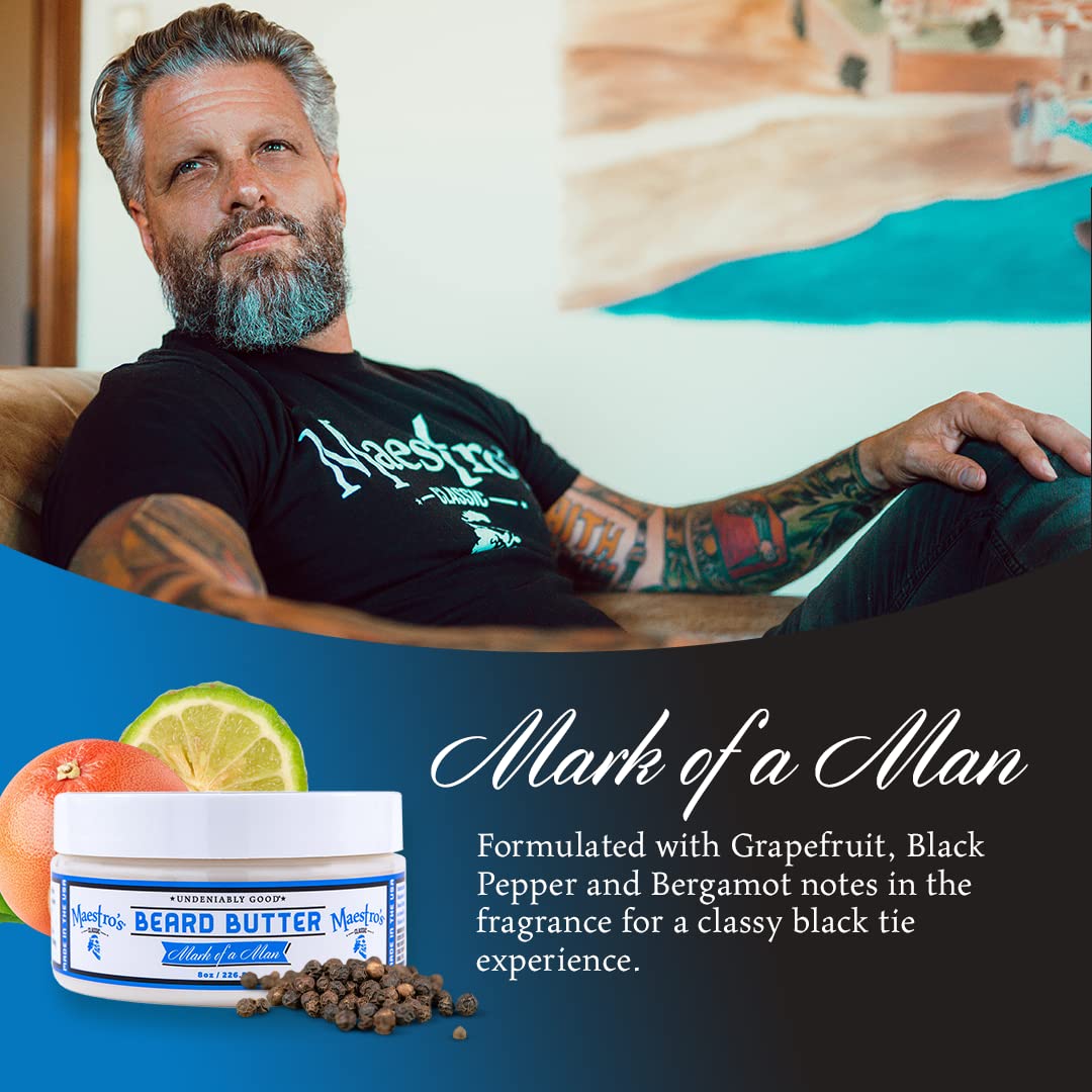 Maestro's Classic BEARD BUTTER | Anti-Itch, Extra Soothing, Hydrating Beard Creme For All Beard Types & Lengths- Mark of a Man Blend, 2 Ounce