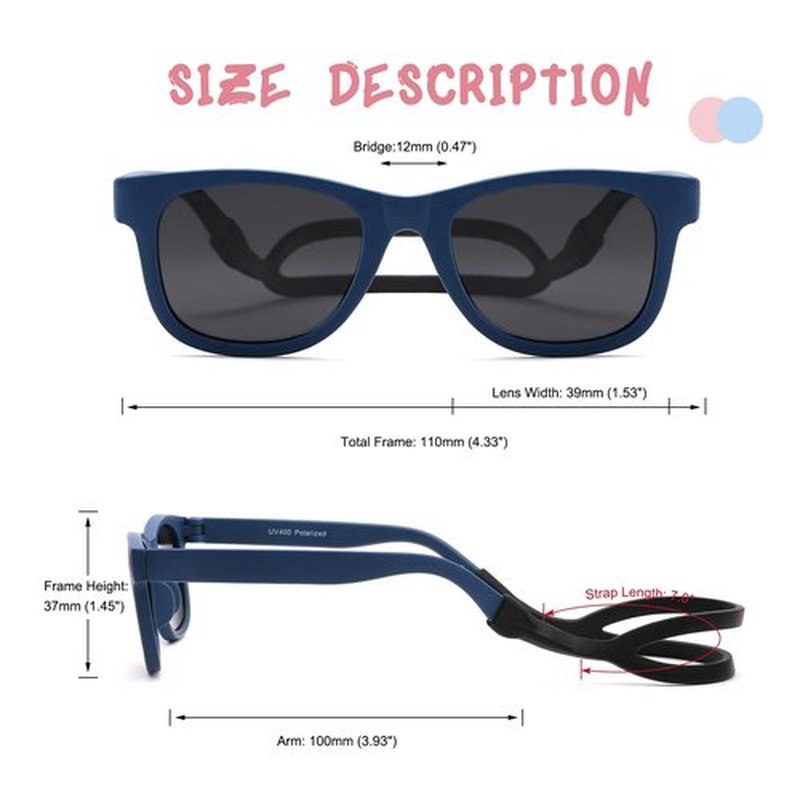COASION Bendable Flexible Polarized Newborn Baby Sunglasses with Silicon Strap for Infant Boys Girls Age 0-12 Months (Dark Blue/Grey)