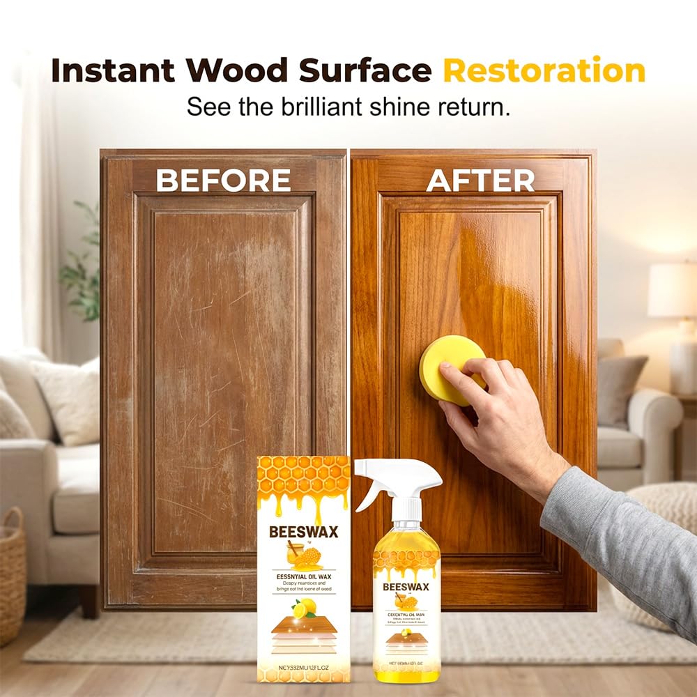 Scratch Erase Beeswax Floor Spray, 2026 New 350ml-Beeswax Wood Polish Spray, Cleans, Restores Shine, Scratches, Suitable for Floors, Wooden Sofas, and Furniture (2PCS)