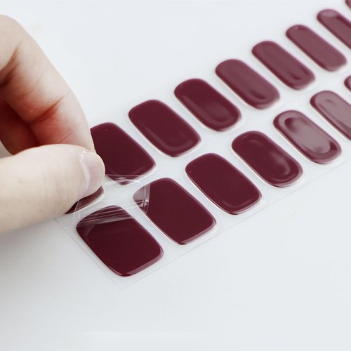 JMEOWIO Gel Nail Stickers Wine Red Semi Cured Gel Nail Strips Wraps UV/LED Nails Art Design Decoration Accessories