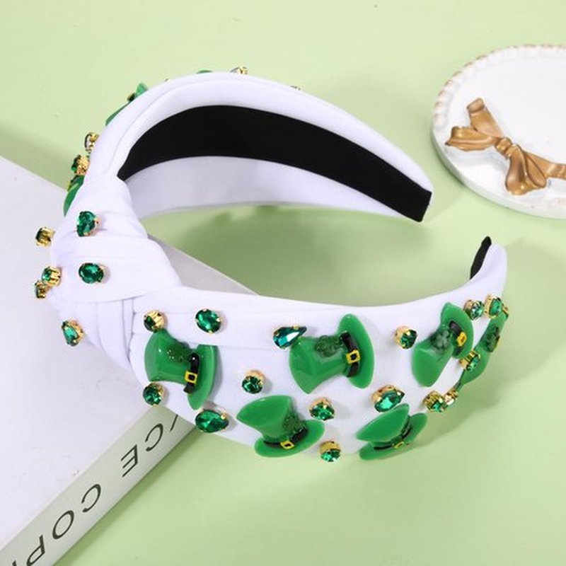 boderier St.Patrick's Day Headband for Women Green Irish Top Hat Crystal Embellished Knotted Headband Green Day Party Costume Headwear Accessories Gifts (Top Hat)