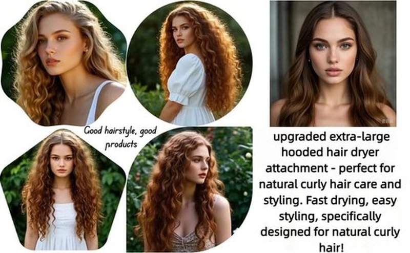 Hooded Hair Dryer for Curly Hair, Large Adjustable Blow Dryer Cap, Portable Hair Dryer Bonnet Attachment, Soft Diffuser for Fast Drying & Deep Conditioning, Headband Integrated Design (Black)