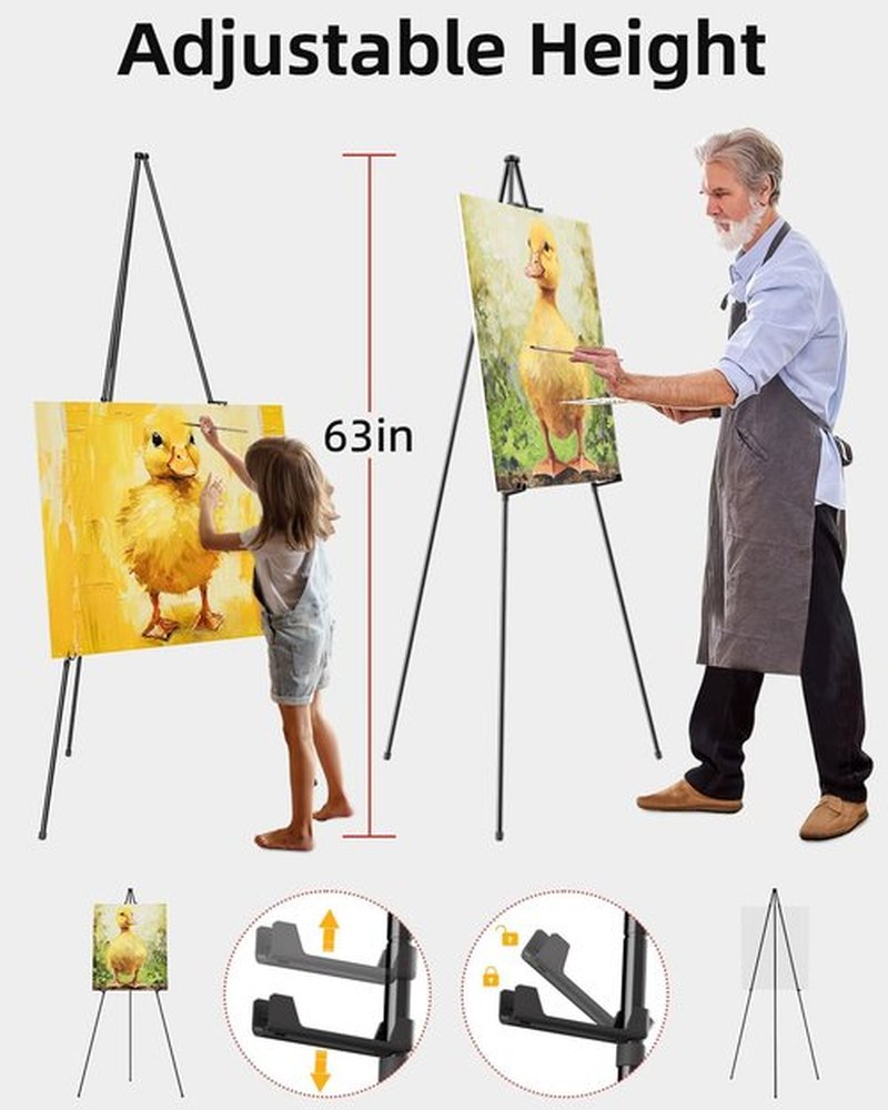 Nicpro Art Folding Easels - 63-Inch Metal Floor Tripod Stands for Display | 6-Pack with Carry Bag