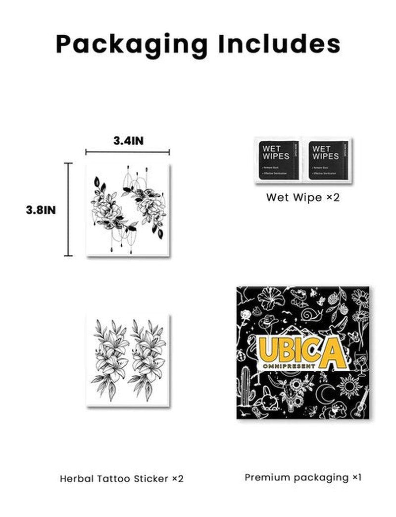 UBICA Semi Permanent Tattoos for Women, 2 Sheets Realistic Flower Temporary Tattoos Fake Tattoo Stickers for Party, Waterproof No Reflective, Lasts 1 Weeks (Sexy Floral & Lily Designs)