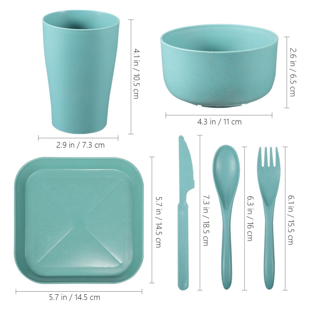 NOLITOY Wheat Straw Dinnerware Set 6 Pcs Plates and Bowls Sets - Microwave Dishwasher Safe Plates Compact Small Unbreakable Dinnerware for Camping, Outdoor Picnic, BPA Free, Blue