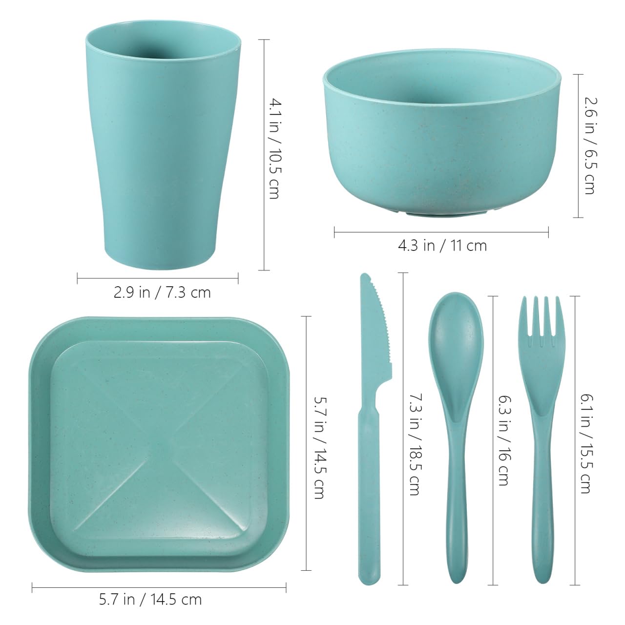 NOLITOY Wheat Straw Dinnerware Set 6 Pcs Plates and Bowls Sets - Microwave Dishwasher Safe Plates Compact Small Unbreakable Dinnerware for Camping, Outdoor Picnic, BPA Free, Blue
