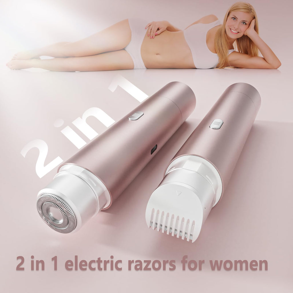 Women's Bikini Trimmers, Dual Head Cordless Body & Face Hair Electric Shaver, IPX8 Waterproof Wet & Dry Razor for Legs, Underarms & Sensitive Skin – Rose Pink
