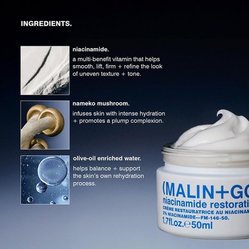 MALIN+GOETZ Niacinamide Restorative Cream - Clinically Proven Hydrating Face Cream | Firms & Evens Skin Tone (1.7oz)
