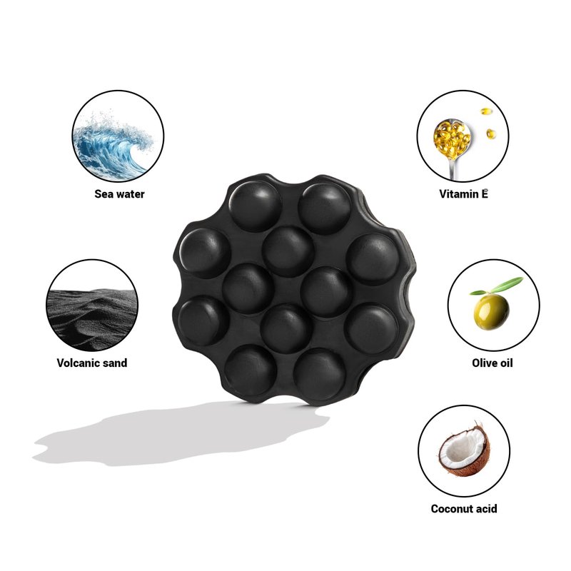 Volcano Black Soap Bar with Olive Oil and Volcanic Sand 110gr – Deep Cleansing and Exfoliating Soap for Face and Body – Bar Soap for Dry Skin for Removing Excess Oil, Dead Skin Cells & Impurities