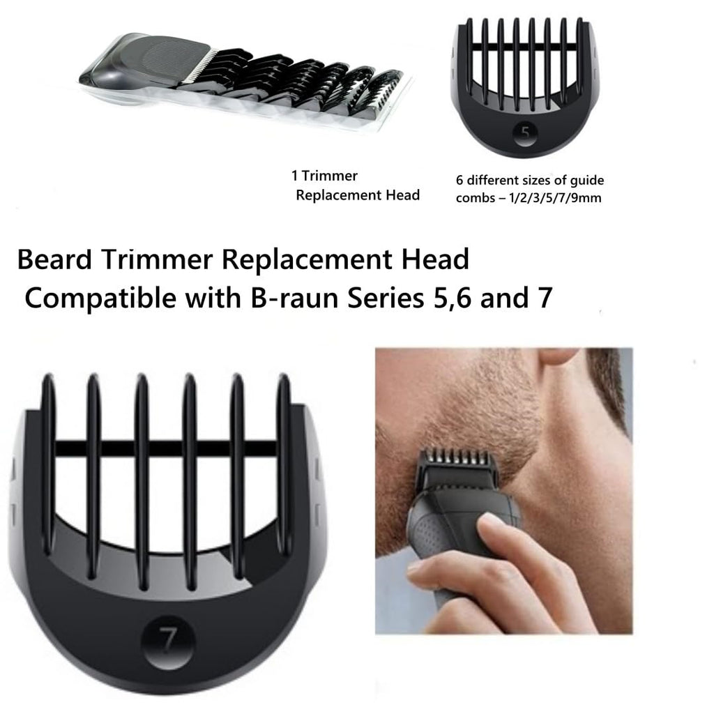 Beard Trimmer Replacement Head Compatible with Series 5，6 and 7 .1/2/3/5/7/9mm 6pcs Comb Trimming Attachment, for Electric Shavers 5018s5020s6075cc 7071cc7075cc7085cc7020s，5050cs6020s 6072cc