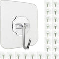 Jwxstore Heavy Duty Self-Adhesive Hooks - 33lb Max Capacity, Transparent & Waterproof | 24 Pack for Home & Outdoor Use