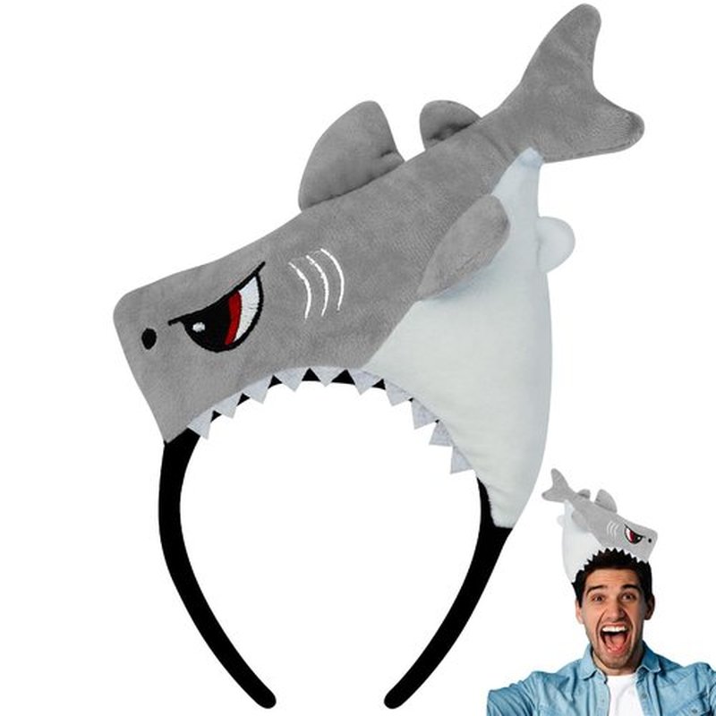 KHC-KHF Shark-Headband Funny-Hat Halloween Shark Funny Hairband Plush Headband Ocean Animal Costume Accessories Adult Kid Woman Man