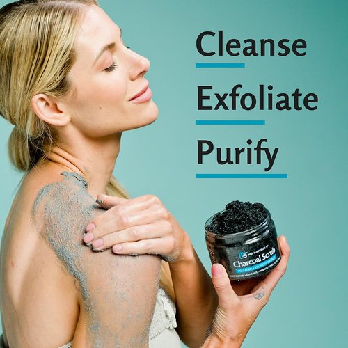 Exfoliating Charcoal Scrub with Collagen & Stem Cells – Salt Scrub for Body Toning, Cellulite, Armpit Detox, and Skin Smoothing for Face, Feet, and Body by M3