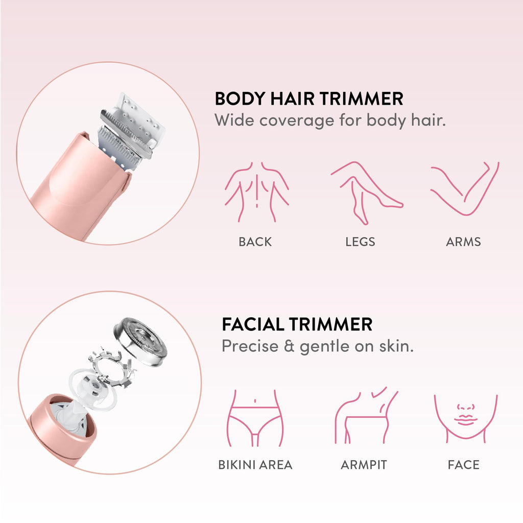 MAVIÉ Dual Head Bikini Trimmer for Women, Electric Razor for Face & Body, Painless Hair Removal Tool, Precision & Body Shaving Heads, Cordless Rechargeable, Portable Grooming Device (Pink)