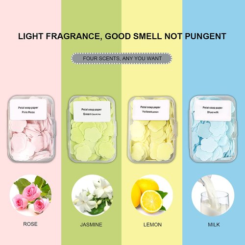 FERCAISH 400 Petal Soap Sheets, Portable and Dissolvable Soap Paper Sheets for Hand Washing and Cleaning, Perfect for Children and Adults on Outdoor Travel and Camping Hiking(4 Box Set)
