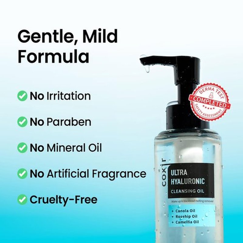 coxir [Holiday Gift,Christmas Gift] ULTRA HYALURONIC CLEANSING OIL Mini Travel Size l Korean skincare, Hydrating, Smoothing, Calming, Moisturizing, Makeup Removal [0.67 Fl.oz(pack of 1)]