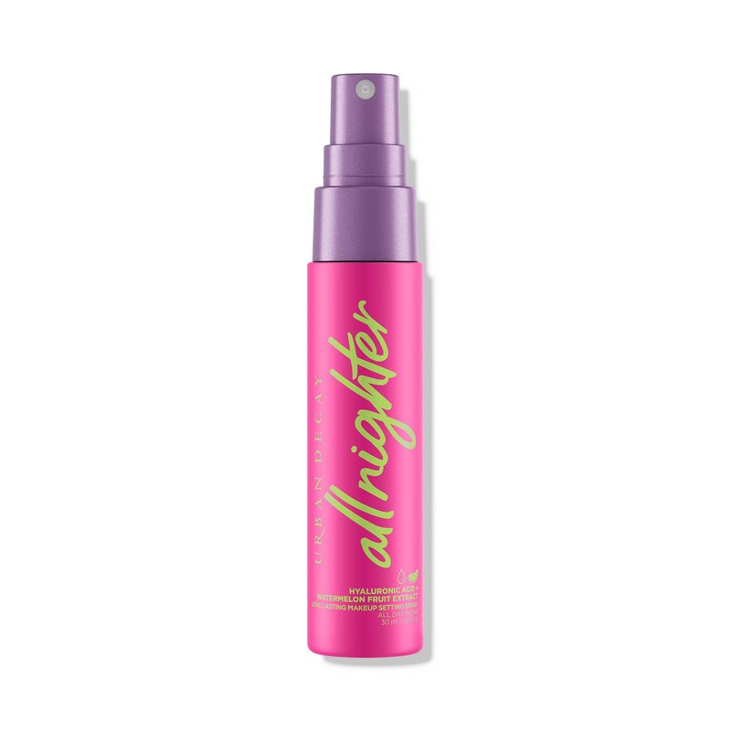 Urban Decay All Nighter Hyaluronic Acid Waterproof Dewy Setting Spray for Face (Travel Size), Luminous Glowy Look, Long-lasting, Smudge-proof & Transfer-resistant Makeup, Watermelon Scent - 1 fl oz