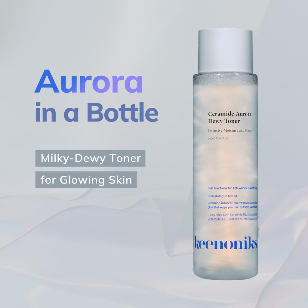 keenoniks Ceramide Aurora Dewy Toner – Deeply Hydrating & Barrier-Repair Toner for Radiant, Healthy Skin - Korean Skincare for Sensitive Skin - 300ml (10.14 fl oz)