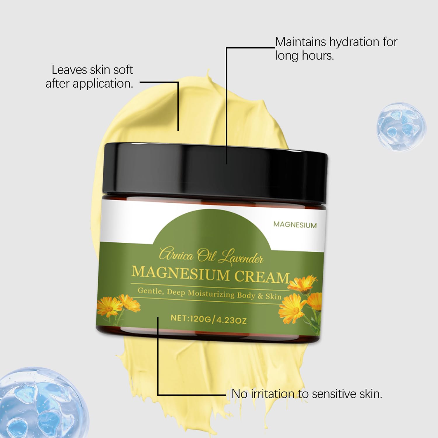 CleJoy Magnesium Cream with MSM & Arnica for Nerve Relief - 120g/4.23oz, Mild Formula Soothes Skin & Calms Nerves, Daily Soothing Moisturizing Body Care