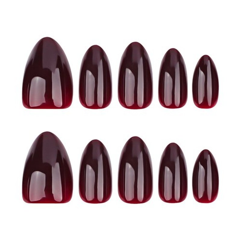 Fomkrio Dark Red Spicy Short Press On Nails Almond Acrylic Solid Y2K Fake Nails for Women Girls Holiday and Daily Minimalism, 15 Sizes - 30Pcs Manicure Nail Kit