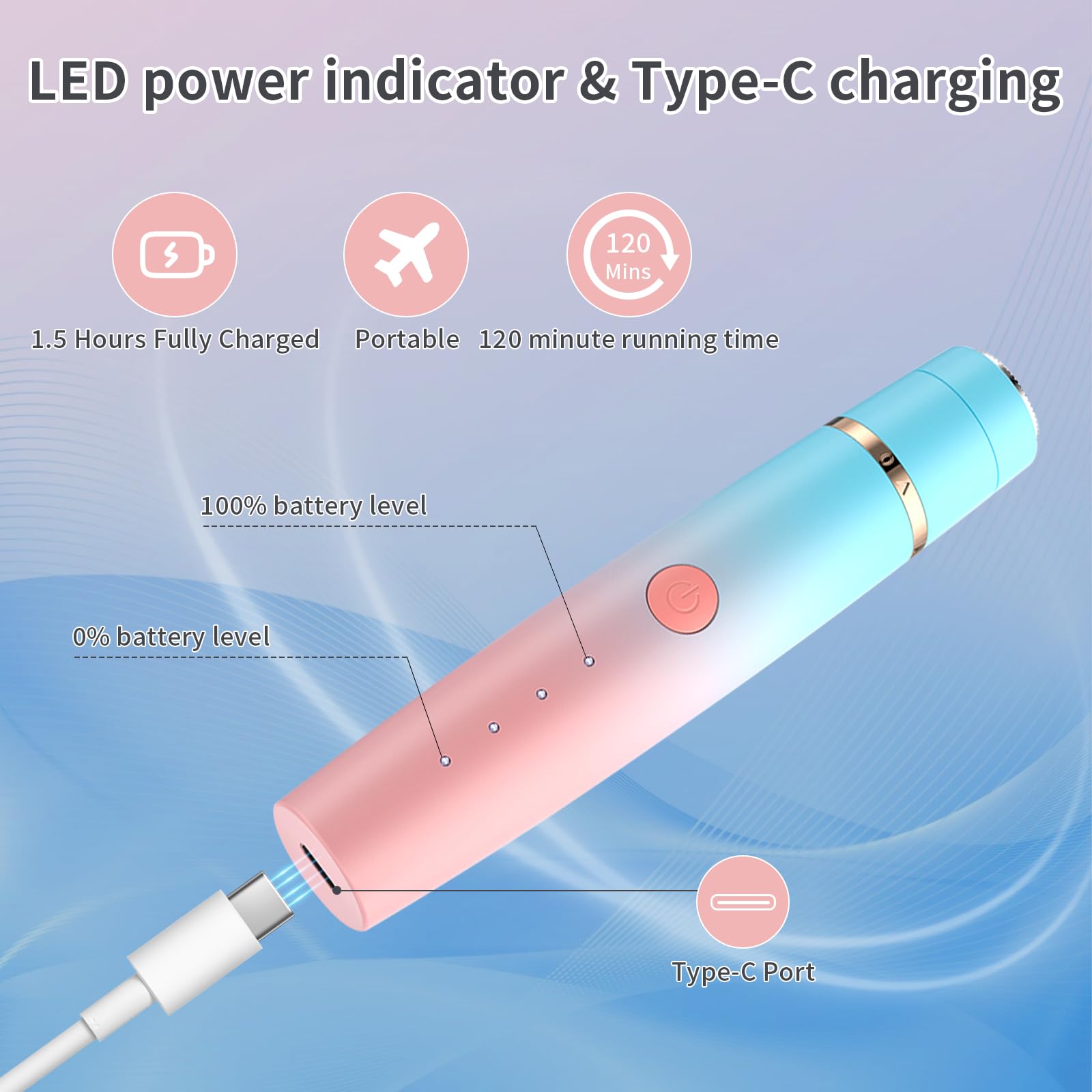 Erkot Nose Hair Trimmer for Men and Women, Eyebrow Trimmer, Electric Shaver Razor 3 in 1, Portable, Waterproof and Rechargeable for Ears, Face, Legs (Blue Pink)