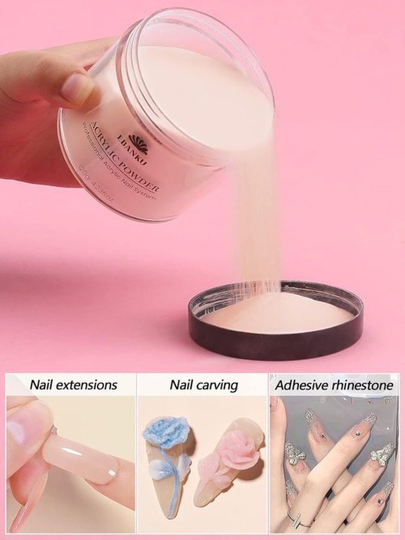 EBANKU Nude Acrylic Powder - 120g Professional Nail Powder for Extensions & Carving | Long-Lasting, No Lamp Needed