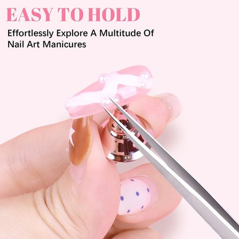 JUSTOTRY 4 Sets Pink Nail Painting Practice Stand With 1M Double-sided Tape Acrylic Fake Nail Art Holder For Press Ons Magnetic Nail Display Design Tools Kit Accessories For Home Diy Salon Supplies
