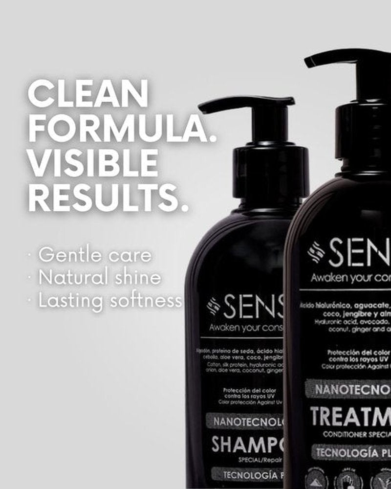 SENSE AWAKEN YOUR CONSCIENCE Nanotech Plex Repair Shampoo & Conditioner Set – Bond Restoration with Hyaluronic Acid, Coconut, Ginger & Q10 – 2 x 500 ml