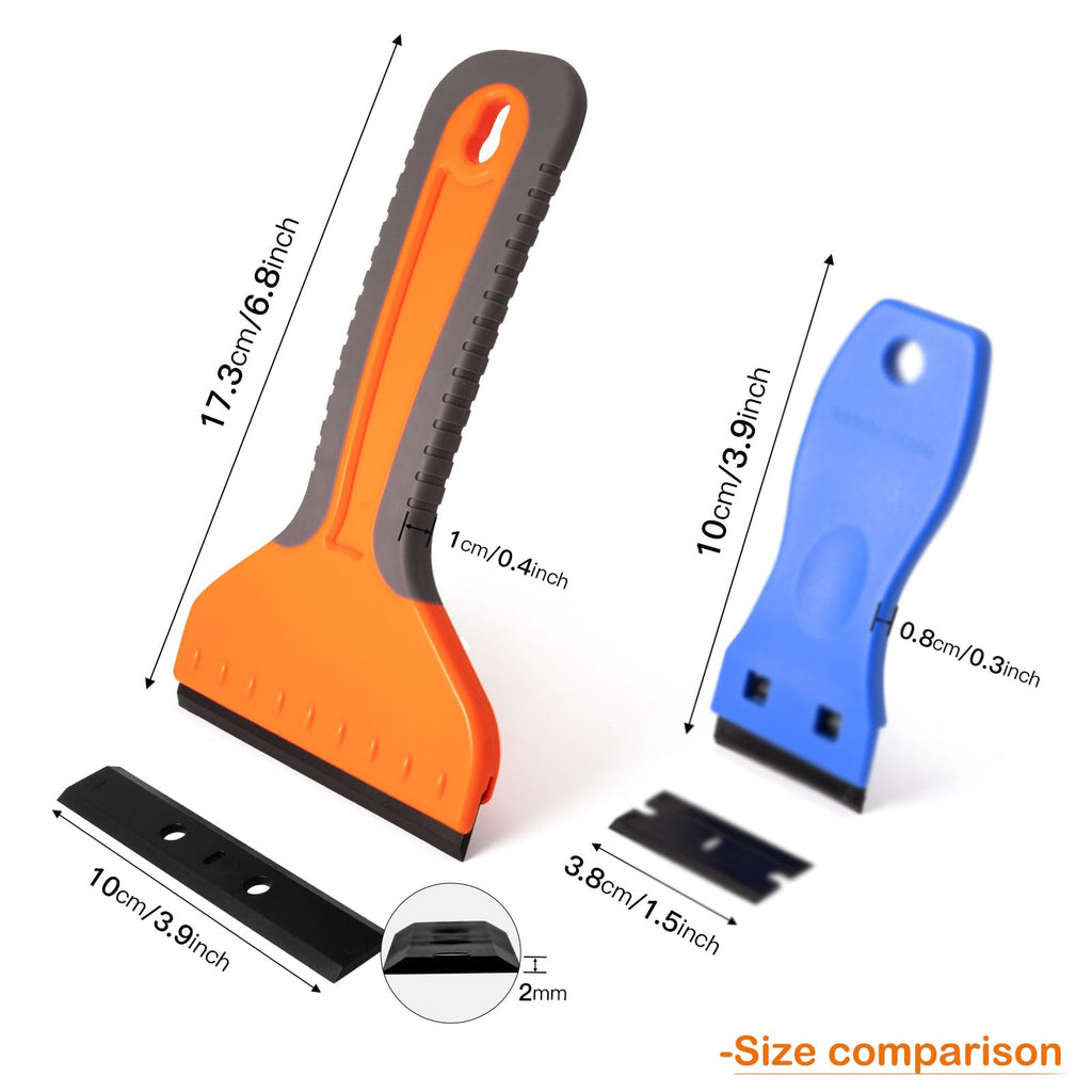 NEWISHTOOL 4-inch Plastic Razor Blade Scraper, 2 PCS Big Blade Paint Scraper Sticker Remover Scraper Tool with 20 Pcs Blades for Glue Label Decal Wallpaper Removing Glass Cleaning