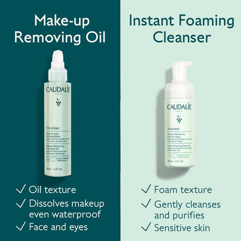 Caudalie Vinoclean Cleansing Oil - Gentle Waterproof Makeup Remover for All Skin Types