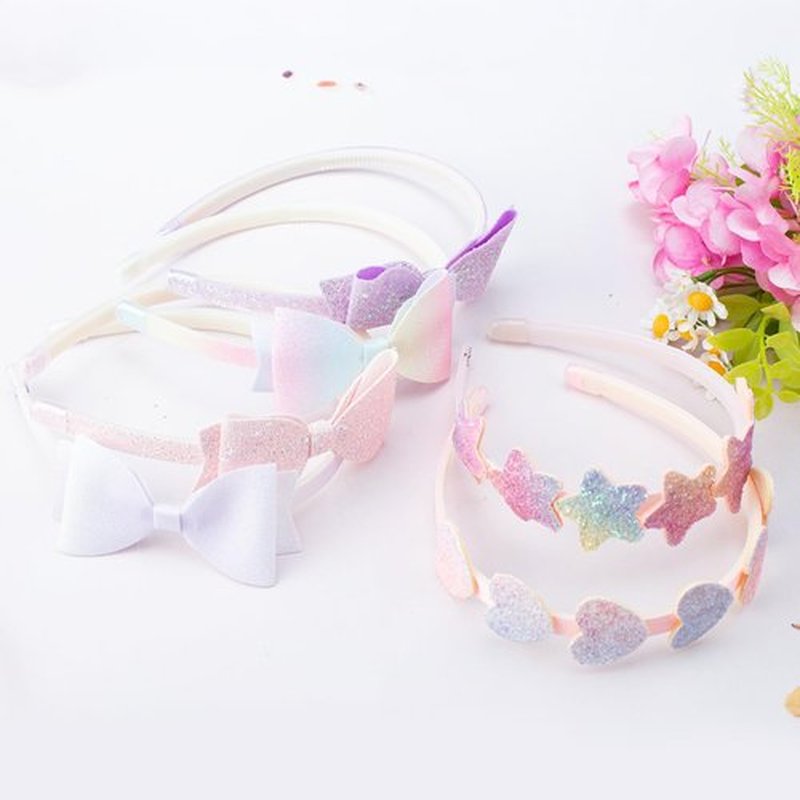 Lizioo 6 pcs Girls Headbands Sweet Girl Hair Accessories Glitter Bow/Flower/Star Hairband Cute Head band for Girls/Kids
