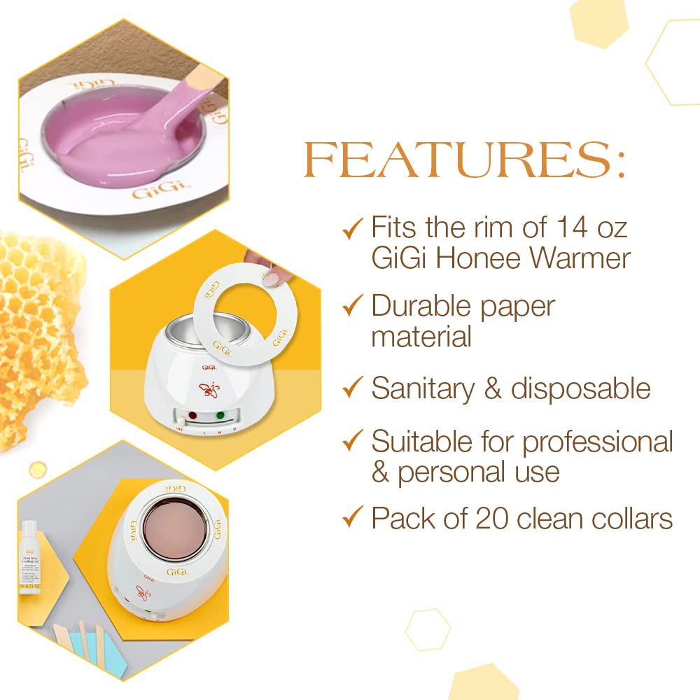 Gigi Wax Warmer Collars - Disposable Waxing Collars for 14 Oz Wax Warmer - No Mess Hair Removal Protection - Easy Cleanup for Salon & At-Home Use, 20 Pcs.