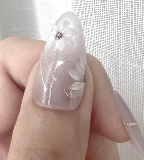 Handmade Press On Nails impress Fake Nails Medium Almond pruple white Ice flowers Hand Painting Crystal Manicure False press ons Nail Artificial (M size)