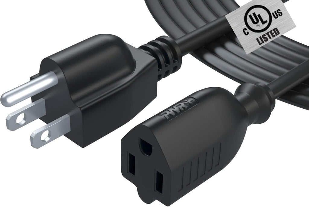 12Ft Power Extension Cord Cable Extender - 18AWG NEMA 5-15P to 5-15R Strip Liberator Charger Outlet Saver Extra Long 12FT