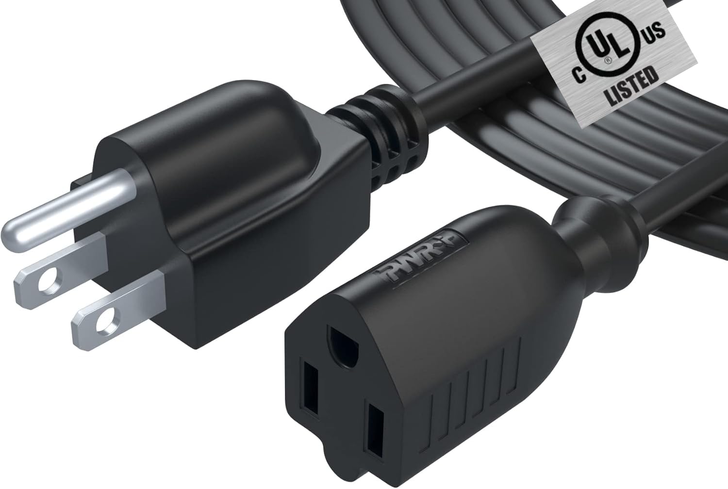 12Ft Power Extension Cord Cable Extender - 18AWG NEMA 5-15P to 5-15R Strip Liberator Charger Outlet Saver Extra Long 12FT