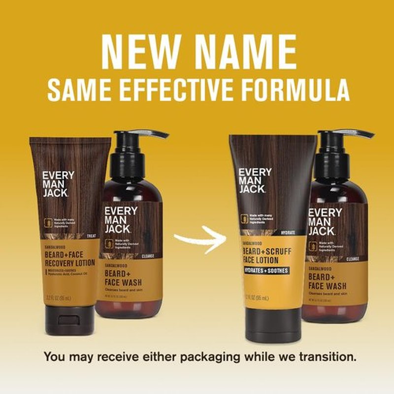 Every Man Jack Men's Beard + Face Wash & Scruff Face Lotion Set - Subtle Sandalwood Scent - Naturally Cleanse, Hydrate, and Soothe Your Beard & Skin