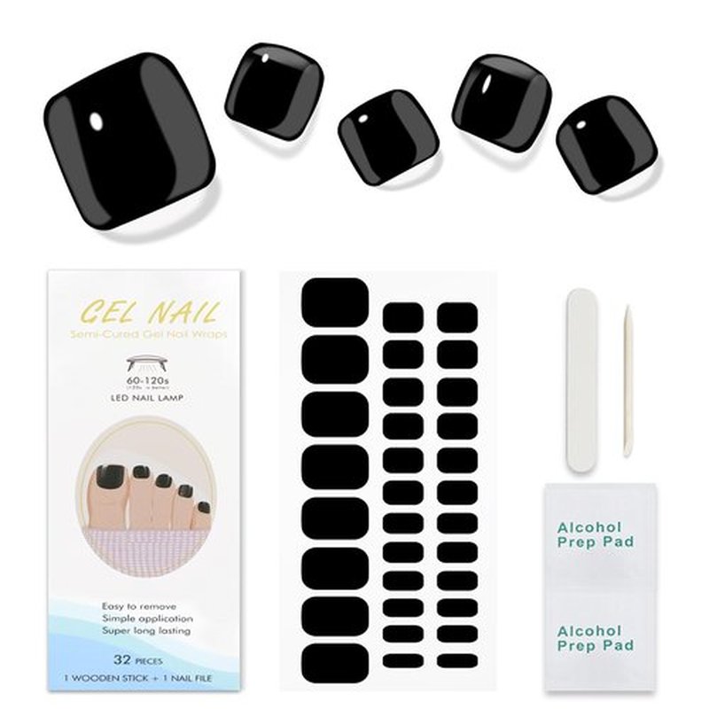 JMEOWIO Gel Toenail Stickers Black Semi Cured Gel Strips Wraps UV/LED Supplies Toenail Art Design Decoration Accessories