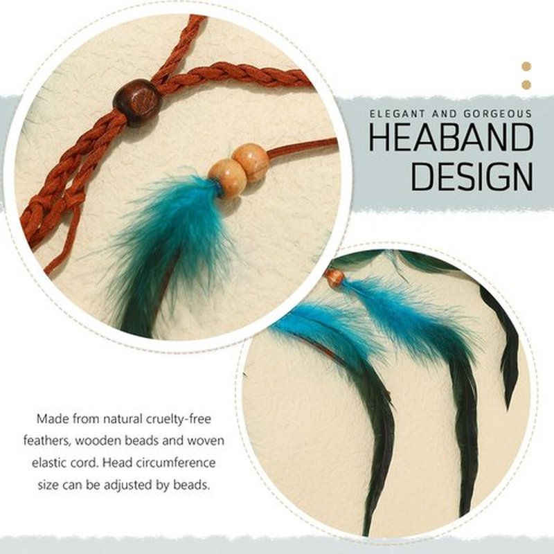 GORTIN Boho Feather Headband Hippie Headpiece Gypsy Indian Costume Headdress Hair Accessory for Women (A-Blue, One size)