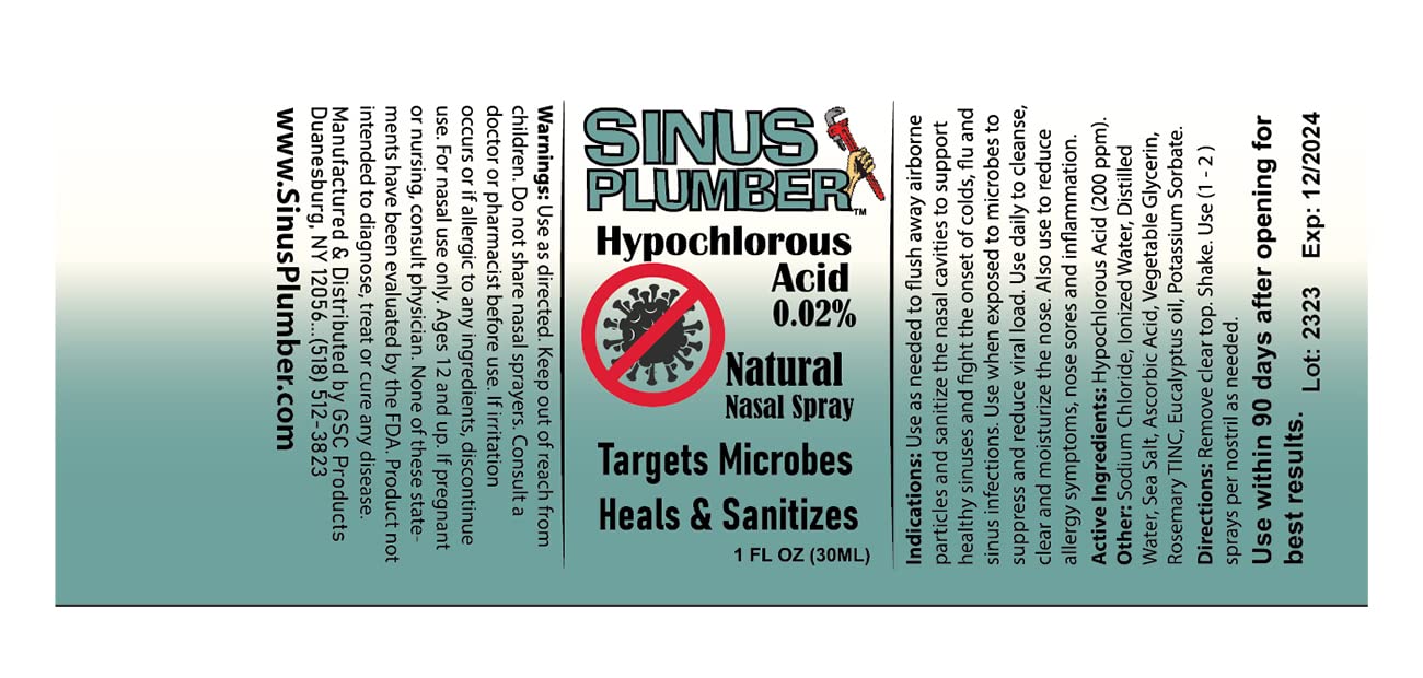 Sinus Plumber Antimicrobial Nasal Spray Removes Bacteria with Electrolyzed Water and Hypochlorous Acid
