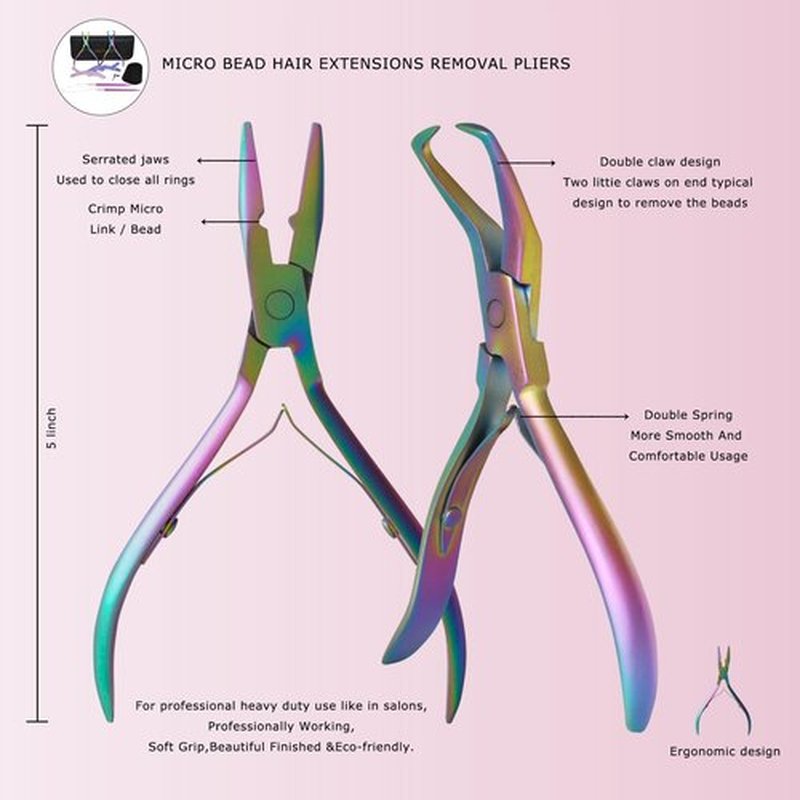 ColorYoung Hair Extension Beading Tool Kit - Micro & Pre-Bonded Hair Extension Bead Closer & Remover - Rainbow