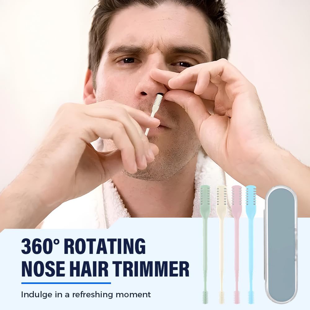 Godmifa 360° Rotating Nose & Ear Groomer, 2025 Dual-Blade Manual Trimmer with Cleaning Brush, 2-in-1 Nasal Hair Cutter for Men and Women (Blue, 3PCS)