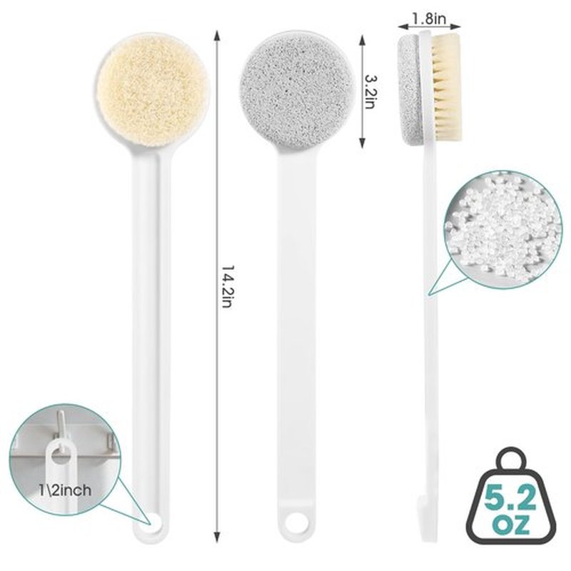 Callus Remover for Feet & Foot Scrubber - Upgraded Dual Sided Pedicure Tools for feet with Natural Pumice Stone and Nylon Brush, Foot Brush for Dead Skin Care, 14.2"x1.8", Hanging Hole Design (White)