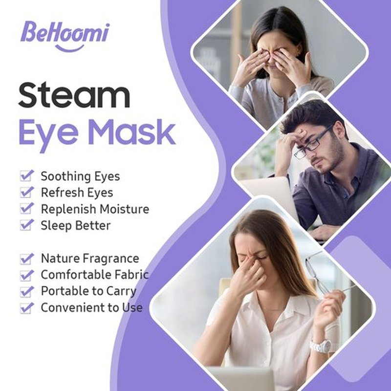 BeHoomi 20Packs Steam Eye Mask, Heated Eye Mask Warm Compress for Eyes, Disposable Self Heating Steam Mask for Home, Sleep, Spa, Travel Essentials & Relaxation Gifts, Valentine's Day Gifts (Lavender)
