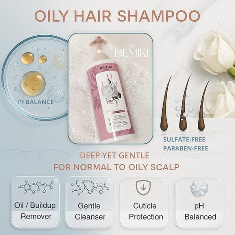 Demiki Japanese Shampoo for Women - Anti-Dandruff & Clarifying Formula, Sulfate-Free, 450ml | Rose Scent