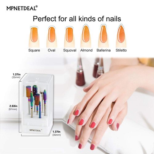 MPNETDEAL Tungsten Carbide Nail Drill Bits Set 7Pcs, Durable Less Dust, 3/32 inch for Acrylic Gel Nails Cuticle Manicure, Professional Acrylic Nail File Drill Bit
