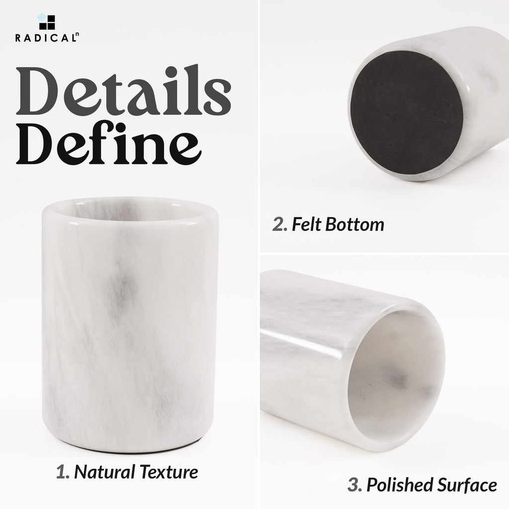 Radicaln Marble Utensil Holder 6.5" Inches White Handmade Spoon Holder for Kitchen Counter, Ideal Kitchen Utensils Set Organizer, Farmhouse Kitchens Decor & Accessories, Cooking Utensil Storage