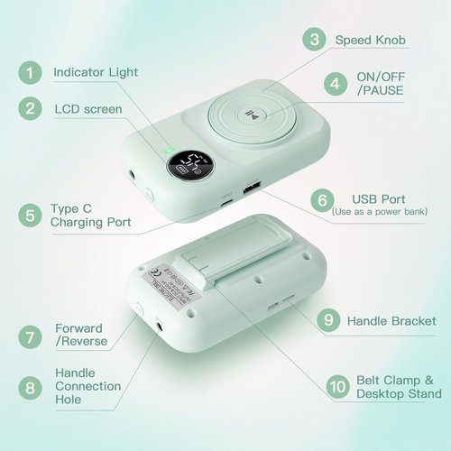 Madenia Rechargeable Professional Nail Drill Machine - 45000 RPM Portable Electric Nail File E File for Acrylic Gel Nails,Suitable for Salon Home Travel Manicure Use, Green